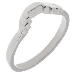Art Deco style Step Plain cut out Crescent Shaped curved wedding band Ring stoneless shaped fit next to engagement platinum gold