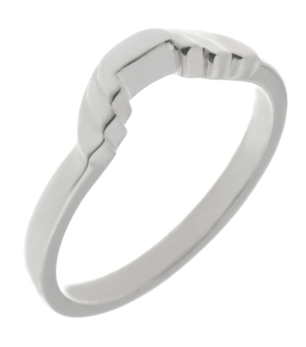 Art Deco style Step Plain cut out Crescent Shaped curved wedding band Ring stoneless shaped fit next to engagement platinum gold