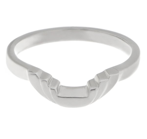 Art Deco style Step Plain cut out Crescent Shaped curved wedding band Ring stoneless shaped fit next to engagement platinum gold
