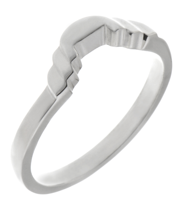 Art Deco Step Cut Out plain Shaped curved wedding band Ring