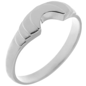 Art Deco style Step Plain heavy dress ring modern wedding band Ring stoneless shaped fit next to engagement platinum gold deep crescent wishbone