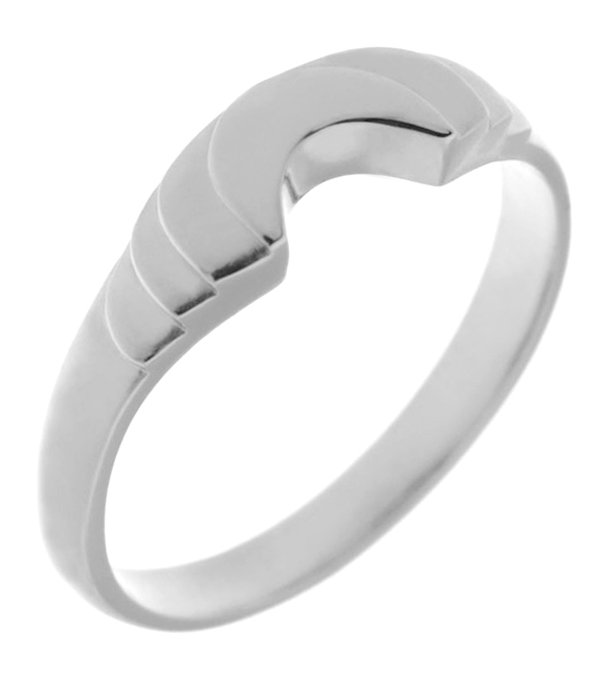 Art Deco style Step Plain heavy dress ring modern wedding band Ring stoneless shaped fit next to engagement platinum gold deep crescent wishbone