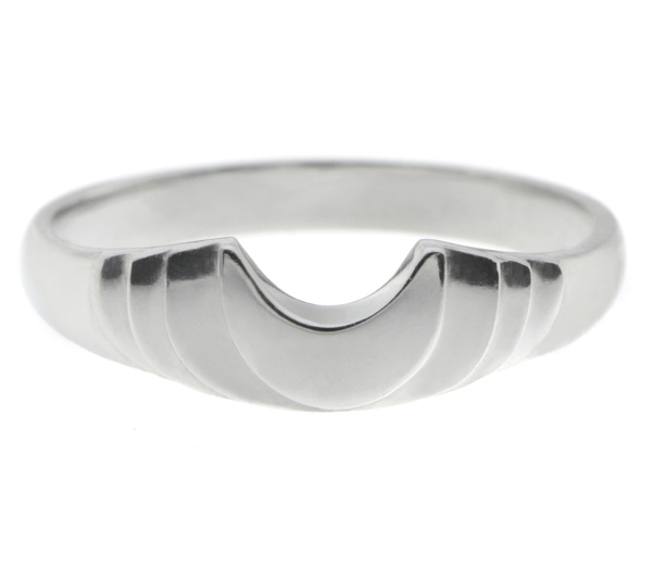 Art Deco style Step Plain heavy dress ring modern wedding band Ring stoneless shaped fit next to engagement platinum gold deep crescent wishbone