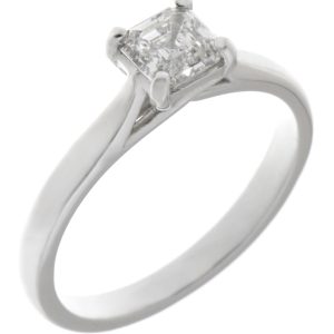 A modern 4 four claw classic solitaire kiss style Asscher modified emerald cut diamond engagement ring lab grown platinum gold