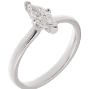 A modern 4 four claw classic solitaire twist compass set style marquise shape cut diamond engagement ring lab grown platinum gold