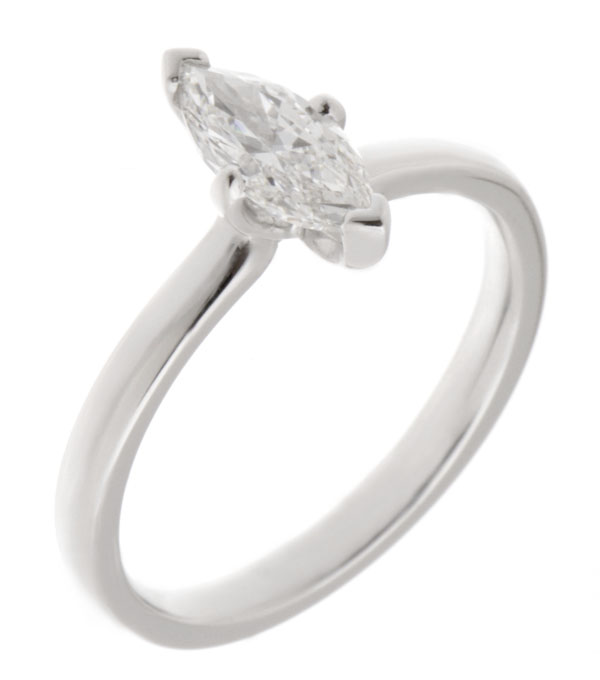 A modern 4 four claw classic solitaire twist compass set style marquise shape cut diamond engagement ring lab grown platinum gold
