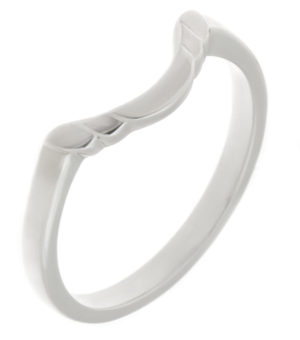 Art Deco style Step Plain dress ring modern wedding band Ring stoneless shaped fit next to engagement platinum gold deep crescent wishbone