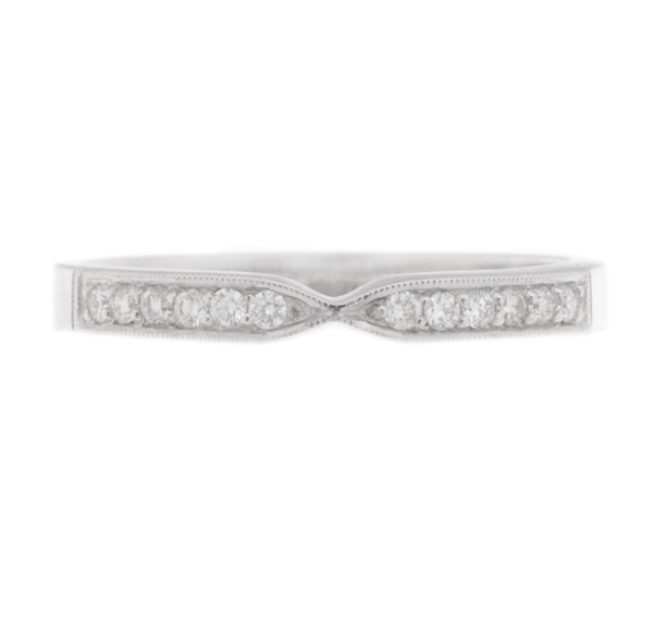Bow Shaped Round Diamond Eternity Dress Ring modern wedding band shape fit next to engagement platinum gold