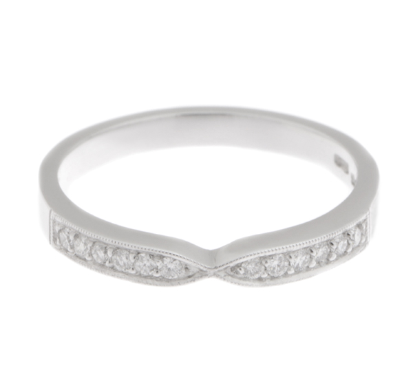 Bow Shaped Round Diamond Eternity Dress Ring modern wedding band shape fit next to engagement platinum gold