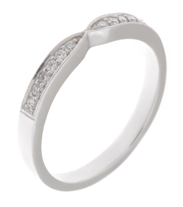 Bow Shaped Round Diamond Eternity Dress Ring modern wedding band shape fit next to engagement platinum gold