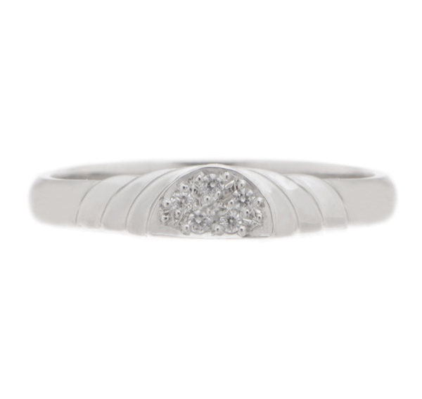 Art Deco style Step round brilliant cut Diamond dress ring modern wedding band Ring shaped fit next to engagement platinum gold deep half moon