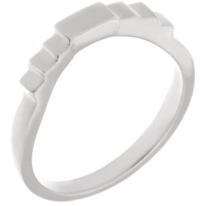 Art Deco style Step Plain cut out Crescent Shaped curved wedding band Ring stoneless shaped fit next to engagement platinum gold