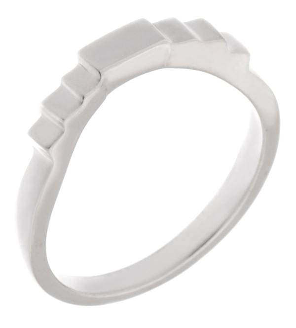Art Deco style Step Plain cut out Crescent Shaped curved wedding band Ring stoneless shaped fit next to engagement platinum gold