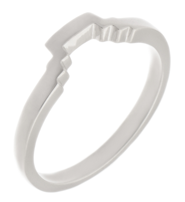 Art Deco style Step Plain cut out Shaped wedding band Ring stoneless shaped fit next to engagement platinum gold