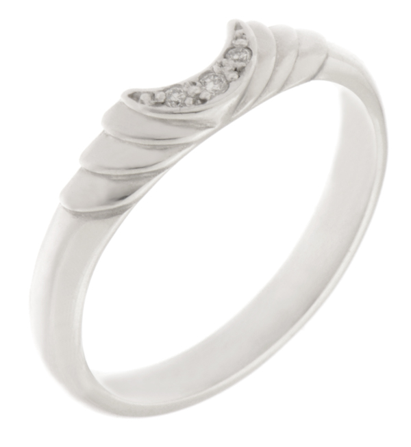 Art Deco style Step round brilliant cut Diamond dress ring modern wedding band Ring cut out shaped fit next to engagement platinum gold deep half moon