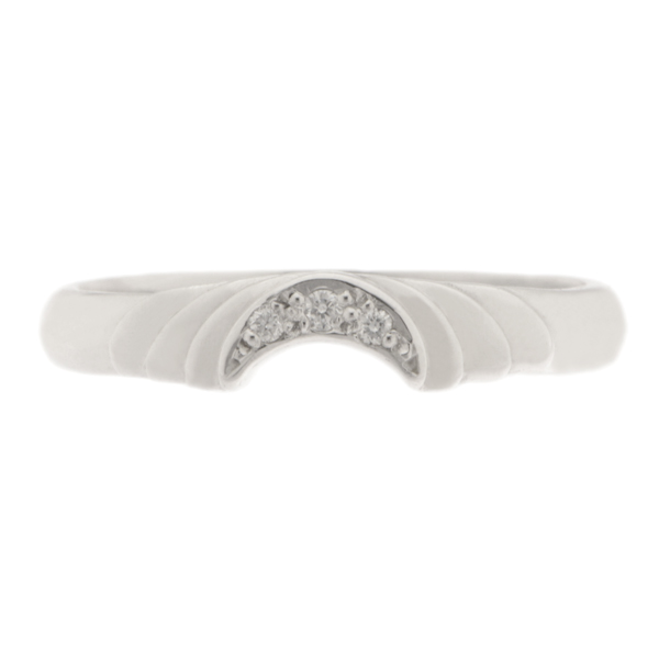 Art Deco style Step round brilliant cut Diamond dress ring modern wedding band Ring cut out shaped fit next to engagement platinum gold deep half moon