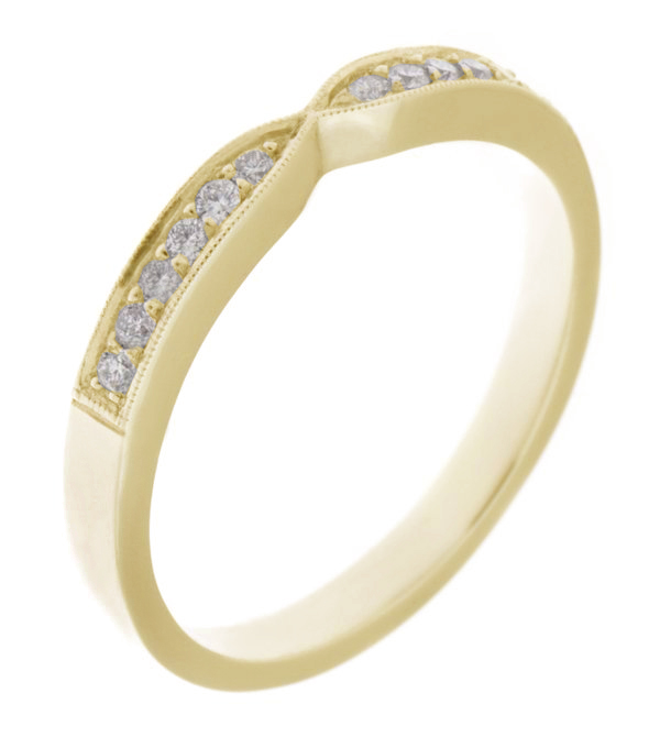 Bow Shaped Round Diamond Eternity Dress Ring modern wedding band shape fit next to engagement platinum gold