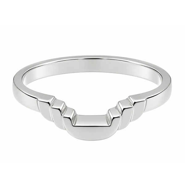 Deco style Step Plain cut out Crescent Shaped curved wedding band Ring shaped fit next to engagement platinum gold