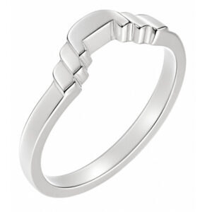 Deco style Step Plain cut out Crescent Shaped curved wedding band Ring shaped fit next to engagement platinum gold