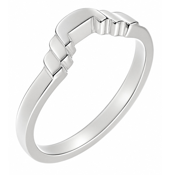 Deco style Step Plain cut out Crescent Shaped curved wedding band Ring shaped fit next to engagement platinum gold