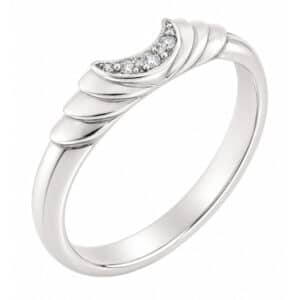 Deco style Step round cut Diamond ring wedding band Ring cut out shaped fit next to engagement platinum gold half moon
