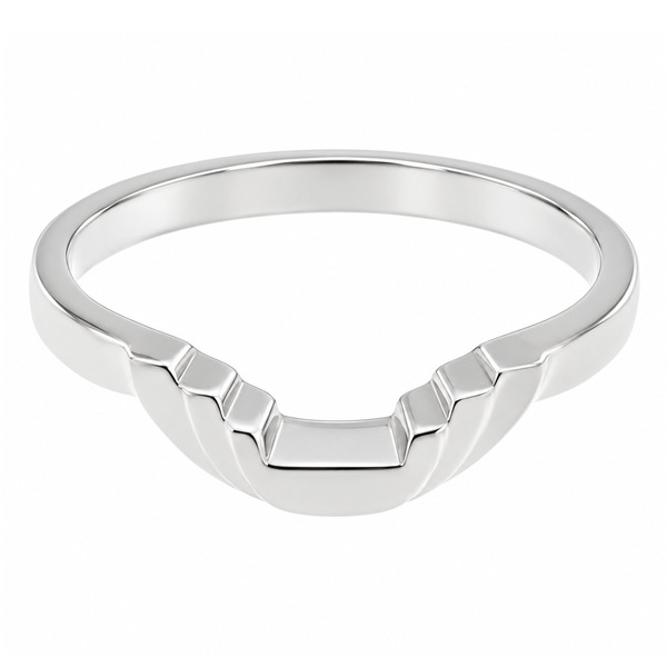 Deco style Step Plain cut out Crescent Shape curved wedding band Ring stoneless fit next engagement platinum gold