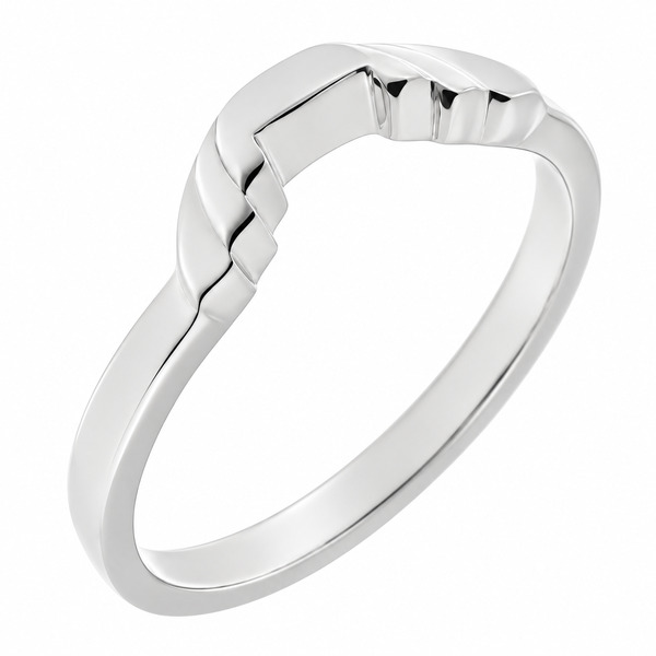 Deco style Step Plain cut out Crescent Shape curved wedding band Ring stoneless fit next engagement platinum gold