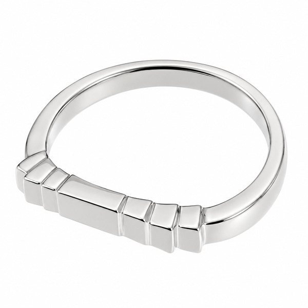 Deco style Step Plain cut Crescent Shaped curved wedding band Ring stoneless fit next to engagement platinum gold