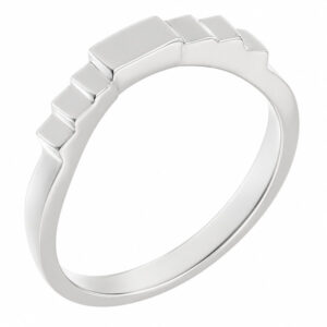 Deco style Step Plain cut Crescent Shaped curved wedding band Ring stoneless fit next to engagement platinum gold