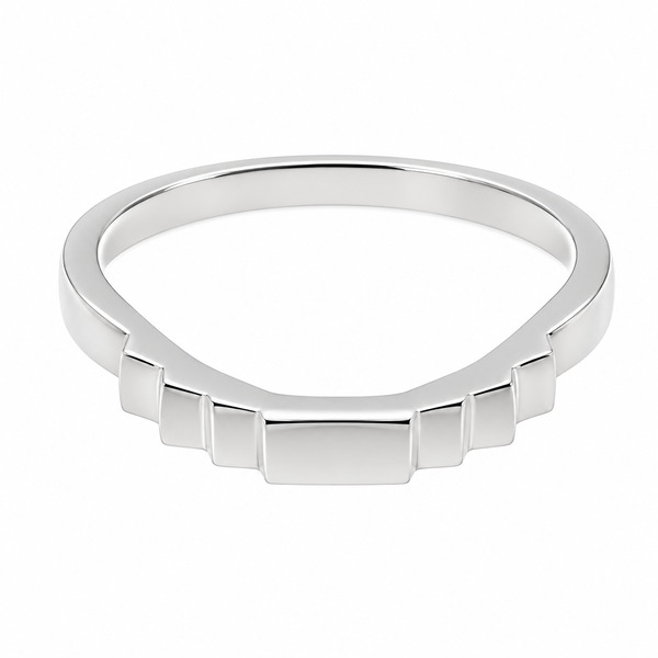Deco style Step Plain cut Crescent Shaped curved wedding band Ring stoneless fit next to engagement platinum gold