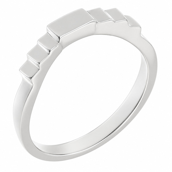 Deco style Step Plain cut Crescent Shaped curved wedding band Ring stoneless fit next to engagement platinum gold