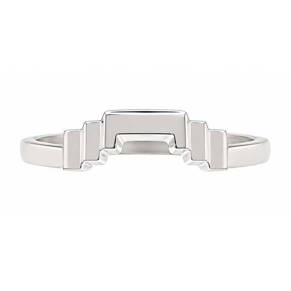 Deco style Step Plain cut out dress ring modern wedding band Ring stoneless shaped fit next to engagement platinum gold