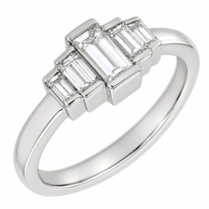 Art deco style five stone cluster ring baguette cut bar set diamond designer cluster platinum gold