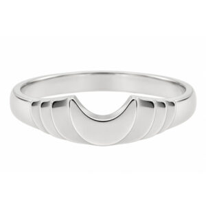 Deco style Step Plain ring modern wedding band stoneless shaped fit next to engagement platinum gold deep crescent