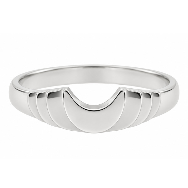 Deco style Step Plain ring modern wedding band stoneless shaped fit next to engagement platinum gold deep crescent