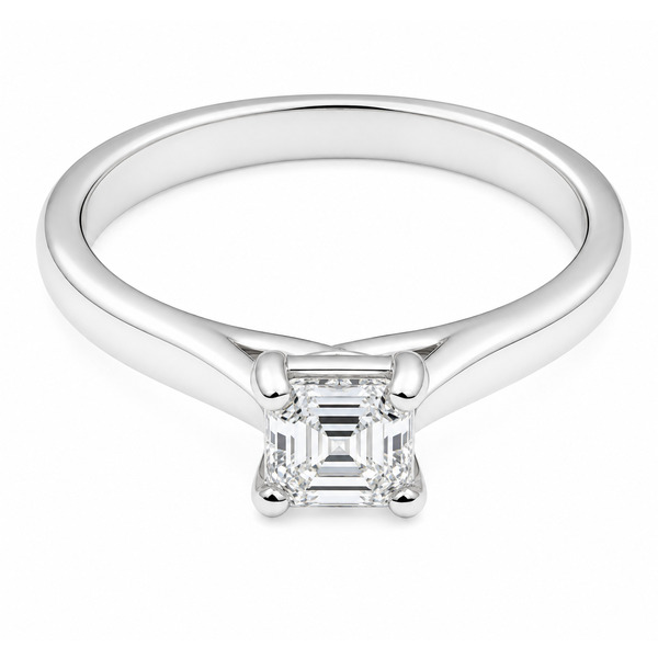 modified emerald cut Asscher diamond classic solitaire engagement ring kiss style modern platinum gold 4 claw