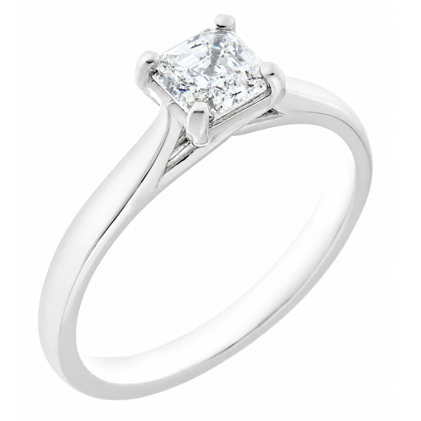 modified emerald cut Asscher diamond classic solitaire engagement ring kiss style modern platinum gold 4 claw