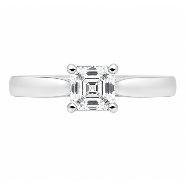 modified emerald cut Asscher diamond classic solitaire engagement ring kiss style modern platinum gold 4 claw