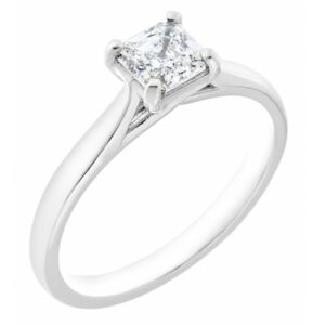 modern 4 four claw classic solitaire kiss style Asscher emerald cut diamond engagement ring lab grown platinum gold