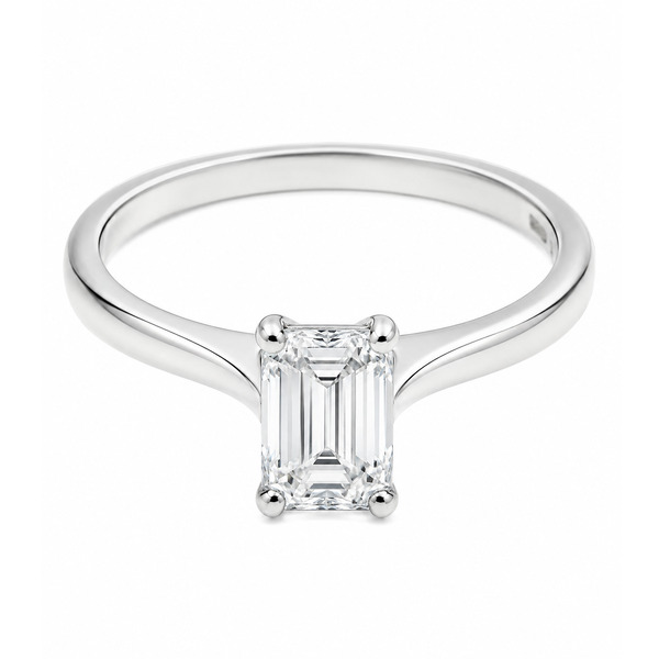 modern 4 four claw classic solitaire kiss style octagon Emerald step cut diamond engagement ring lab grown platinum gold