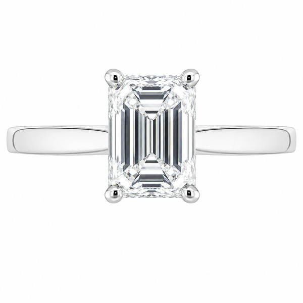 modern 4 four claw classic solitaire kiss style octagon Emerald step cut diamond engagement ring lab grown platinum gold