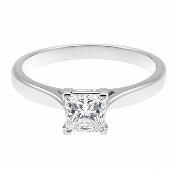 A modern 4 four claw classic solitaire kiss style princess cut square diamond engagement ring lab grown platinum gold