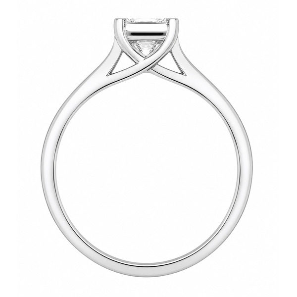 A modern 4 four claw classic solitaire kiss style princess cut square diamond engagement ring lab grown platinum gold