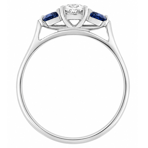 modern classic trilogy ring Oval cut Diamond round blue sapphire shape platinum gold four three claw set