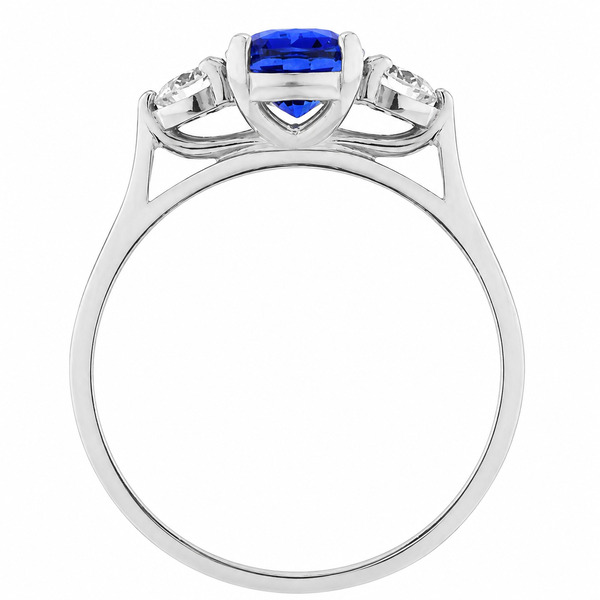 modern classic trilogy ring Oval blue sapphire shape round brilliant cut diamond platinum gold four three claw set