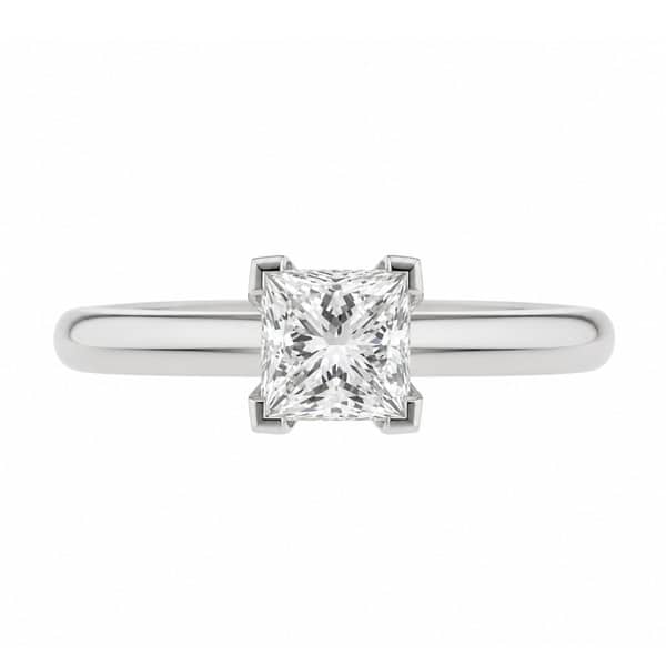 solitaire princess diamond engagement dress ring L claws U undersetting tapered shoulders platinum gold