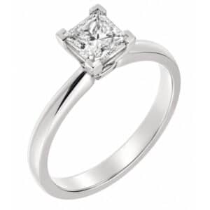 solitaire princess diamond engagement dress ring L claws U undersetting tapered shoulders platinum gold