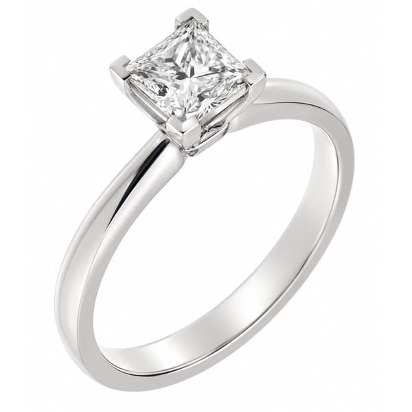 solitaire princess diamond engagement dress ring L claws U undersetting tapered shoulders platinum gold