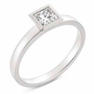 modern classic rubover set square princess cut lab grown diamond solitaire engagement ring flat shoulders platinum gold