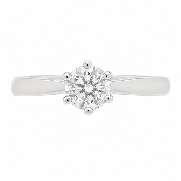 Six 6 claw twist style solitaire round brilliant cut lab grown Diamond engagement ring modern classic Platinum yellow gold